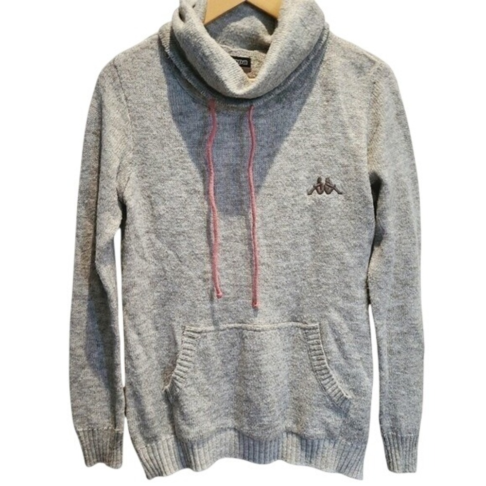 Kappa Gray Pink Knitted Funnel Neck Logo Sweater Womens L Large